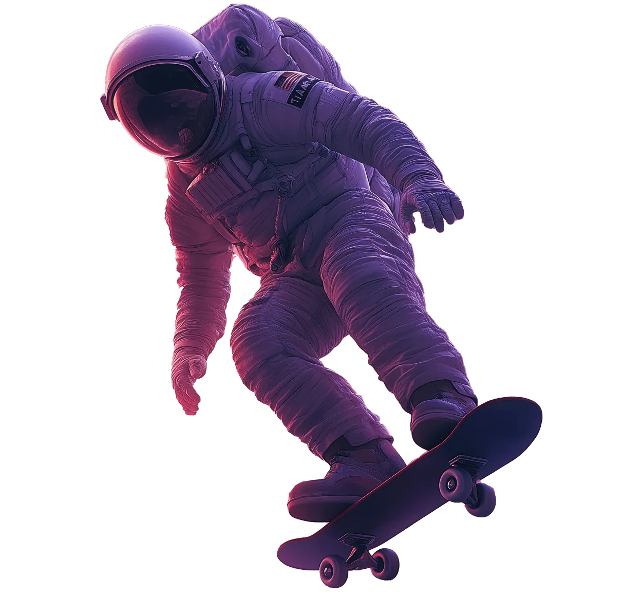 A floating astronaut in a space suit